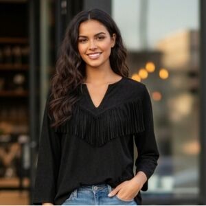 Express black sueded fringe blouse